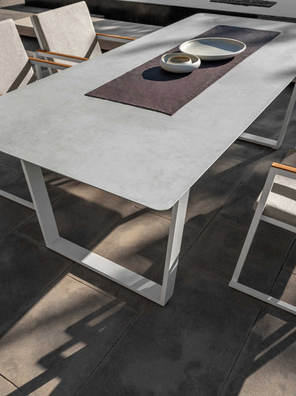 Alabama Alu pranzo 220x100 da esterno bianco ceramica perla Talenti