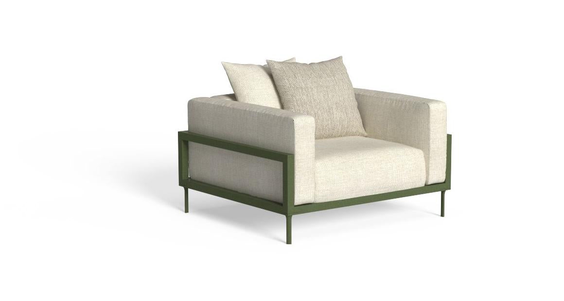 Cleo Soft Alu poltrona living in alluminio da esterno Talenti verde reed green bianco warm white