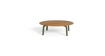 Cleo Soft Alu tavolo caffè d100 in alluminio da esterno Talenti verde canna teak naturale